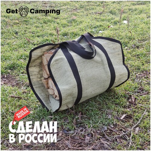 Сумка - переноска для дров GetCamping, с ручками из стропы и застежкой (брезент, разм. 46х92см, GC-0901) купить за 748 руб, фото