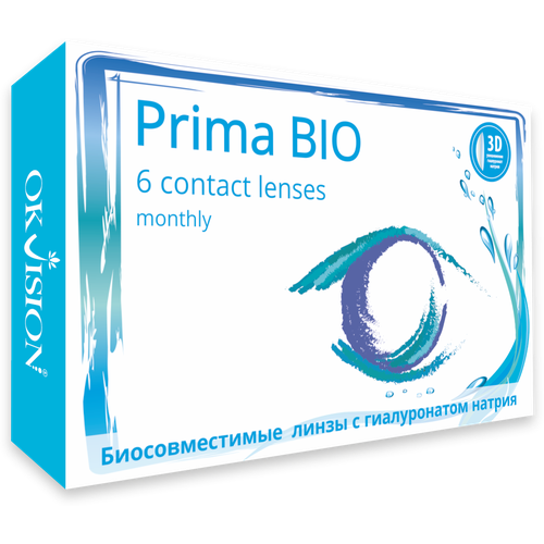 Контактные линзы OKVision PRIMA BIO, 6 шт., R 8,6, D -4,5, бесцветный, 1 уп. купить за 1248 руб, фото