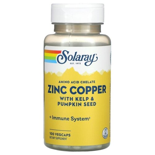 Капсулы Solaray Zinc Copper with Kelp & Pumpkin Seed, 90 г, 100 шт. фотография