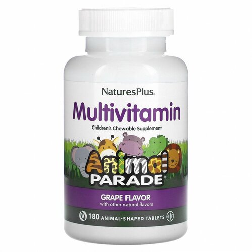 NaturesPlus, Source of Life, Animal Parade, жевательные мультивитамины для детей, со вкусом винограда, 180 таблеток в форме животных фотография