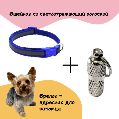 Ошейник с адресником синий PET STUFF со светоотражающей полоской купить за 360 руб, фото