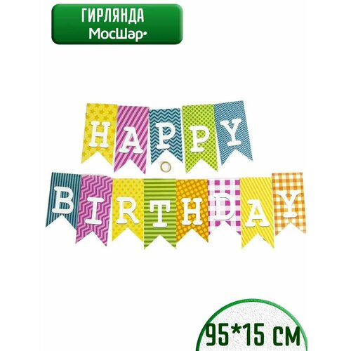 Гирлянда бумажная растяжка на день рождения Happy Birthday, флажки фотография