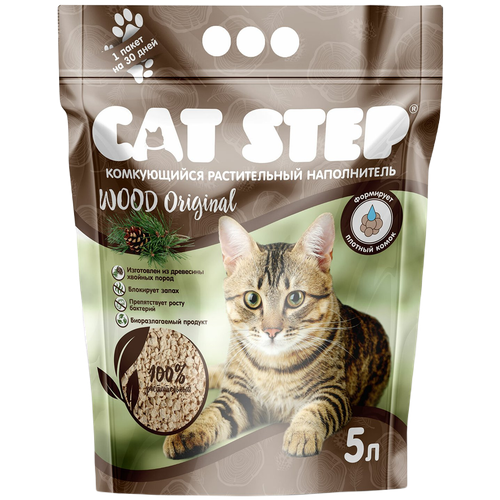 Комкующийся наполнитель Cat Step Wood Original растительный, 5л, 1 шт. фотография