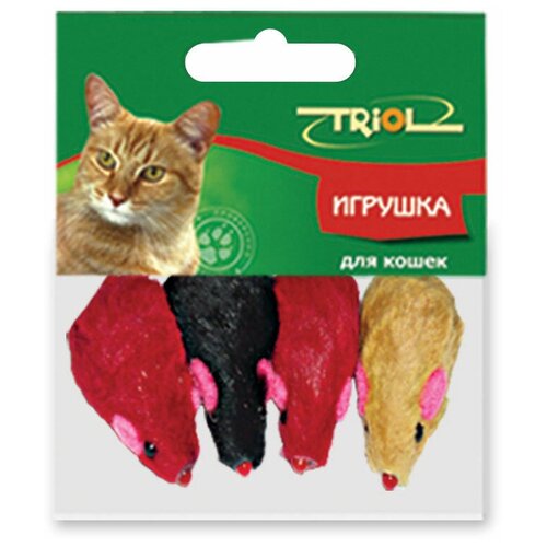 Набор игрушек  для кошек   Triol мышь 4 шт (M002NC/Ч-00700/22161026),  красный/желтый/черный, 4шт. фотография