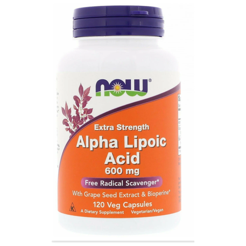 Капсулы NOW Alpha Lipoic Acid 600 мг, 140 г, 250 мл, 120 шт. фотография