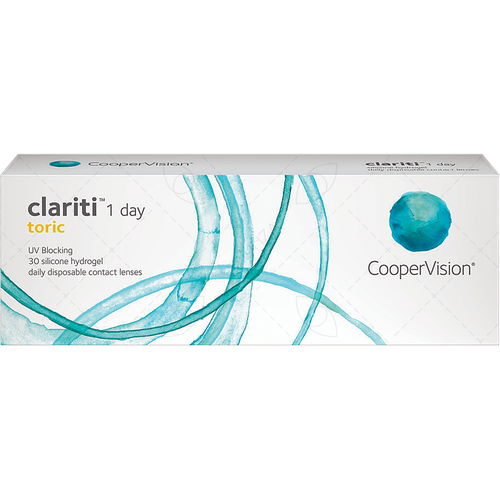 Контактные линзы CooperVision Clariti 1 day toric., 30 шт., R 8,6, D +0,5, CYL: -1,25, AХ: 100, прозрачный, 1 уп. купить за 2300 руб, фото