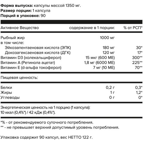 Omega 3 + A + D3 + E капс., 122 г, 90 шт. фотография