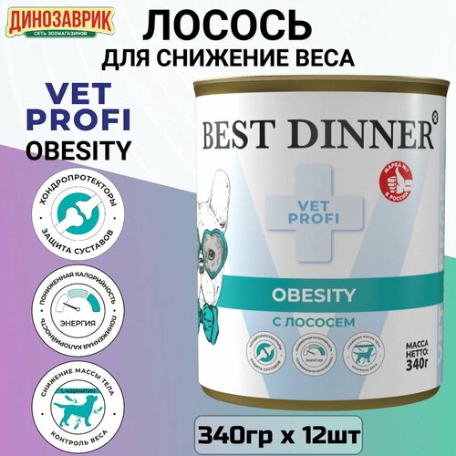 Консервы Best Dinner Vet Profi Obesity, для собак, для снижения избыточной массы, лосось 340гр х 12шт фотография