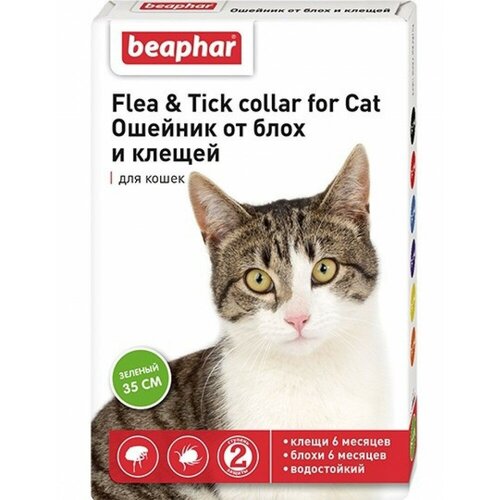 Beaphar ошейник от блох и клещей Flea & Tick. для кошек и хорьков, 35 см, зеленый 1 шт. в уп., 1 уп. фотография