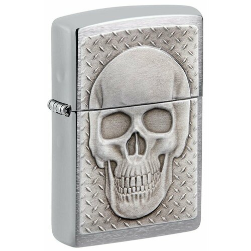 Зажигалка ZIPPO Skull Design с покрытием Brushed Chrome, латунь/сталь, серебристая, 38x13x57 мм фотография