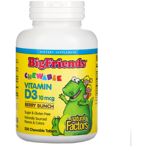 Natural Factors Big Friends Chewable Vitamin D3 таб. жев., 400 МЕ, 120 г, 250 шт., ягодный фотография