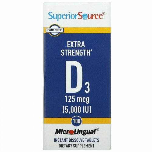 Superior Source, Extra Strength D3, 125 mcg (5,000 IU), 100 MicroLingual Instant Dissolve Tablets купить за 2432 руб, фото