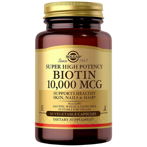 Капсулы SOLGAR Biotin Super High Potency, 100 г, 10000 мкг, 60 шт. фотография