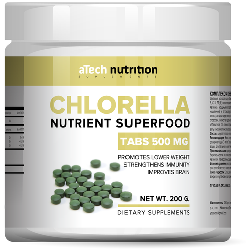 Хлорелла aTech nutrition CHLORELLA SUPERFOODS в таблетках 200 г купить за 1322 руб, фото