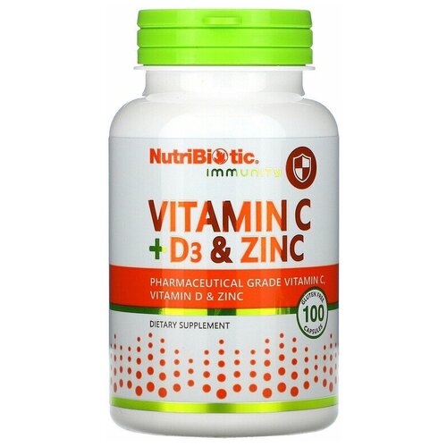 NutriBiotic Immunity Vitamin C+D3 & Zinc (витамины C + D3 и цинк) 100 капсул фотография