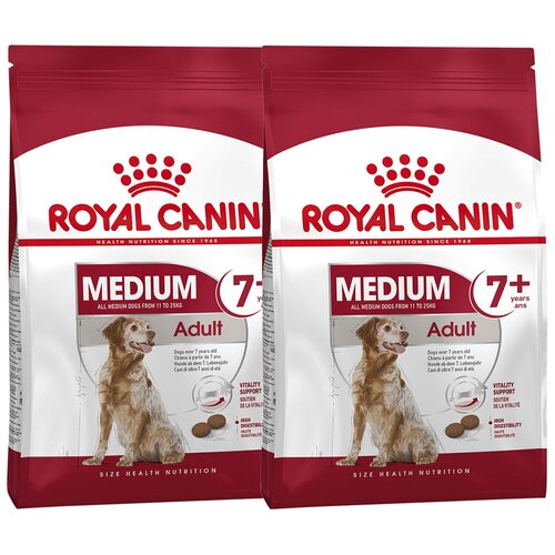 Сухой корм Royal Canin Medium Adult 7+ для собак средних размеров старше 7 лет 1 уп. х 2 шт. х 15000 г (для средних пород) купить за 19354 руб, фото