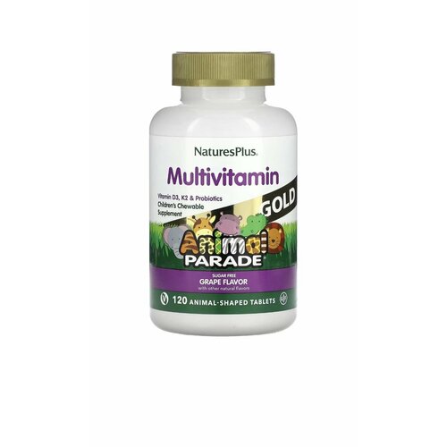 Детские Мультивитамины с Пробиотиками NATURESPLUS Multivitamin Animal Parade Gold 120 таблеток (Виноград) фотография