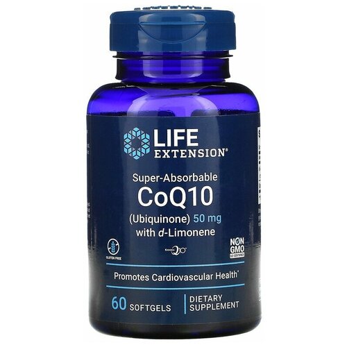 Super-Absorbable CoQ10 50 мг with d-Limonene 60 мягких капсул (Life Extension) фотография