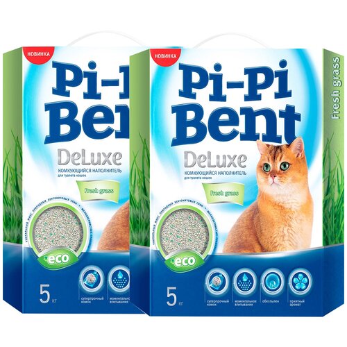 PI-PI BENT DELUXE FRESH GRASS наполнитель комкующийся для туалета кошек ДеЛюкс с ароматом трав (5 + 5 кг) фотография