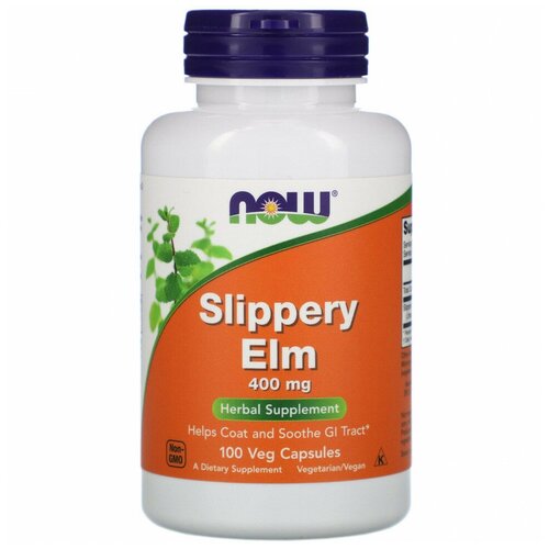 NOW Slippery Elm 400 mg - Скользкий вяз 100 вегетарианских капсул фотография