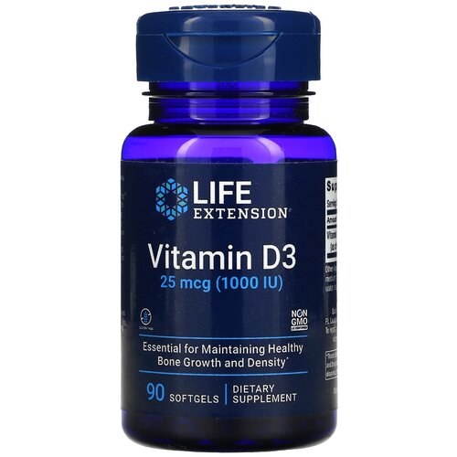 Капсулы Life Extension Vitamin D3, 50 г, 100 мл, 1000 ME, 90 шт. фотография