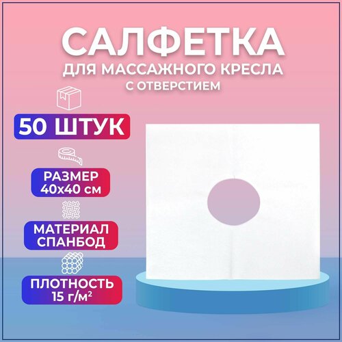 Салфетка для массажного кресла с отверстием BEAJOY 40*40, белый спанбонд 50 штук фотография