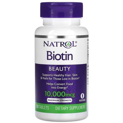 Таблетки Natrol Biotin 10000 мкг, 80 г, 10000 мкг, 100 шт. купить за 1810 руб, фото