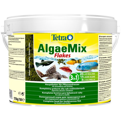 Корм для травоядных рыб Tetra Algae Mix 10 л, хлопья, содержит водоросли купить за 7910 руб, фото