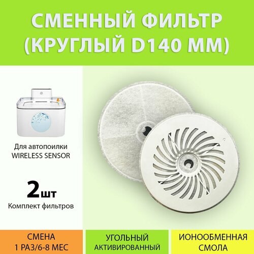 Фильтр для аккумуляторной автопоилки Wireless Sensor (2 шт.) D140 мм. круглый, с активированным углем и ионообменной смолой от MY PET`S GADGETS купить за 590 руб, фото