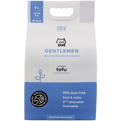 Наполнитель Organic Team Tofu Gentlemen для кошачьего туалета из тофу, комкующийся, растительный, адаптирован для мальчиков, смываемый, 6 л. фотография