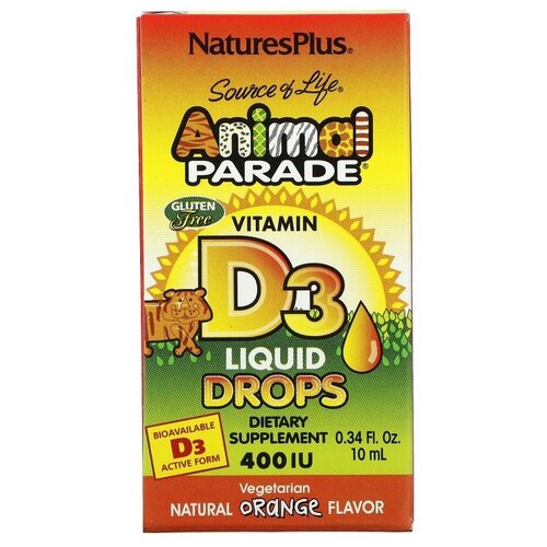 Капли Natures Plus Animal Parade Vitamin D3, 80 г, 10 мл, 400 МЕ фотография