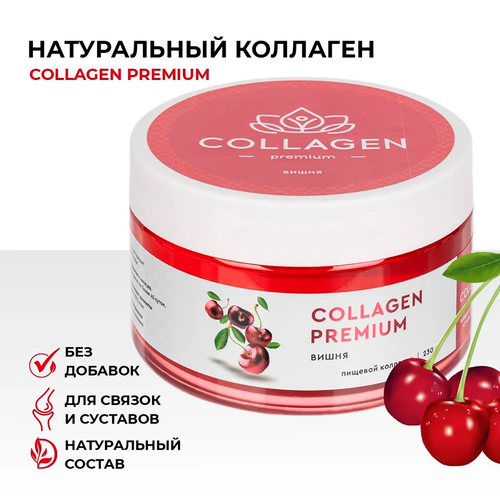 Натуральный пищевой коллаген в желе Collagen Premium с витаминами С, B6 и хондроитином с соком вишни 230 гр для суставов, для пожилых , для спортсменов фотография