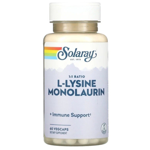 Капсулы Solaray L-Lysine Monolaurin 1:1 Ratio, 90 г, 60 шт. фотография