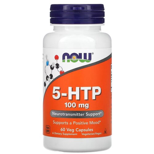 Капсулы NOW 5-HTP, 100 г, 100 мл, 100 мг, 60 шт. фотография