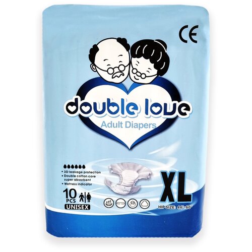 Подгузники впитывающие для взрослых Double love размер XL (обхват 112-152 см)/10 шт. купить за 539 руб, фото