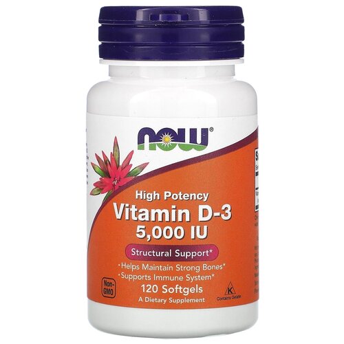 NOW Foods, Vitamin D-3, 5,000 IU, Витамин D-3, 5000 МЕ, 120 мягких таблеток фотография