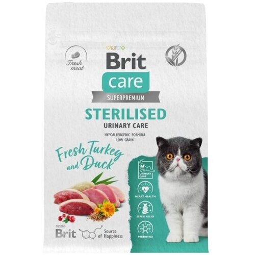 Корм сухой Brit CARE Cat Sterilised Urinary Care для стерилизованных кошек профилактика МКБ с индейкой и уткой 7 кг фотография