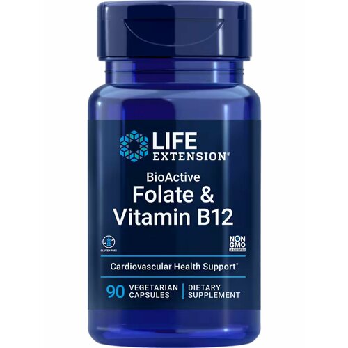 Folate & Vitamin B12 BioActive (Фолат с Метилкобаламином) 90 вег капсул (Life Extension) фотография