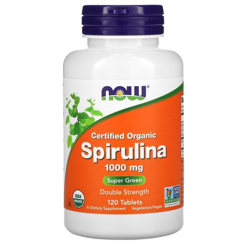 Таблетки NOW Sertified organic Spirulina, 180 г, 1000 мг, 120 шт. фотография