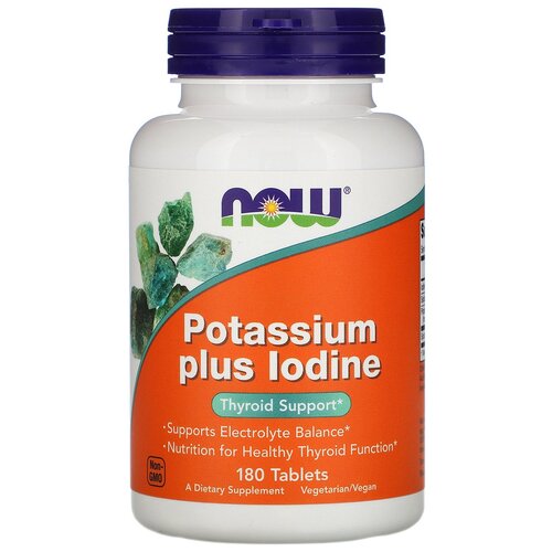 Таблетки NOW Potassium Plus Iodine, 90 г, 100 мл, 180 шт. фотография