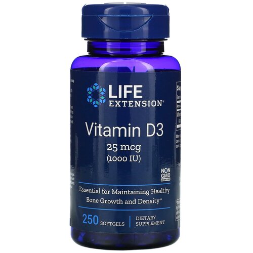 Капсулы Life Extension Vitamin D3, 110 г, 100 мл, 1000 ME, 250 шт. фотография