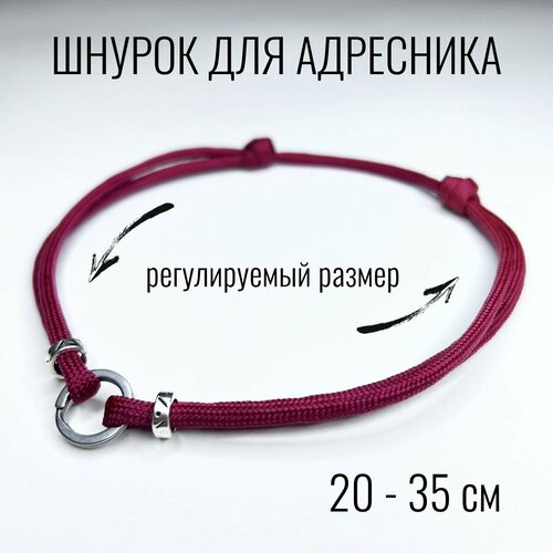 Шнурок для адресника Shani Workshop для собак, с кольцом и бусинами, бордовый, 20-35 см фотография