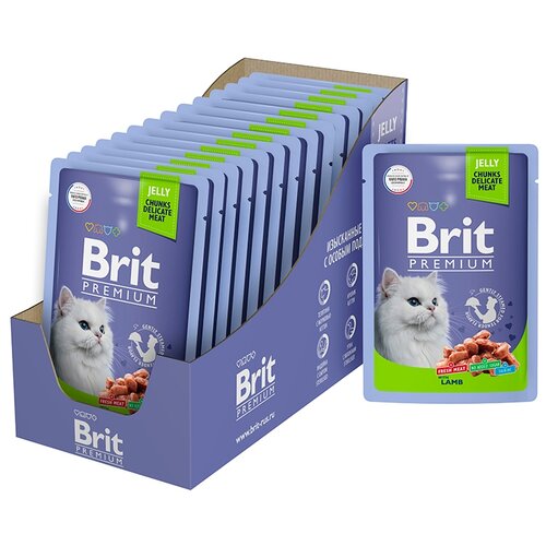 Влажный корм для кошек Brit Premium с ягненком 14 шт. х 85 г (кусочки в желе) фотография