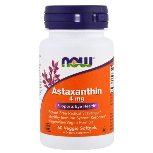 Капсулы NOW Astaxanthin, 100 г, 4 мг, 60 шт. фотография