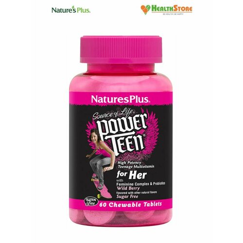 NaturesPlus Source of Life Power Teen For Her 60 жевательных таблеток (дикая ягода) витамины для девочек подростков, комплекс мультивитаминов для девочек подростков фотография