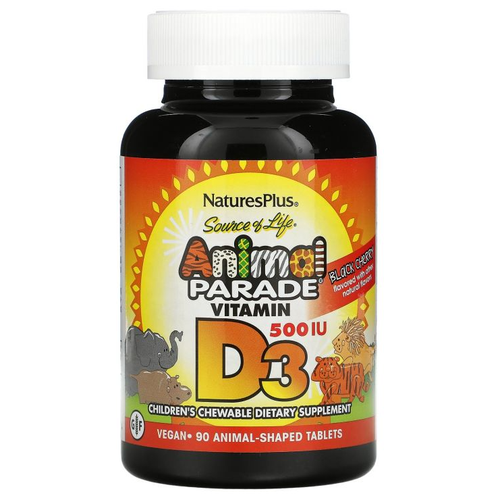 Таблетки Natures Plus Animal Parade Vitamin D3, 199 г, 500 МЕ, 90 шт. фотография