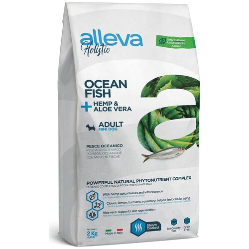 Сухой корм ALLEVA Holistic Dog Adult Ocean Fish Mini для взрослых собак мелких пород, с океанической рыбой и алое вера, 2 кг купить за 2835 руб, фото