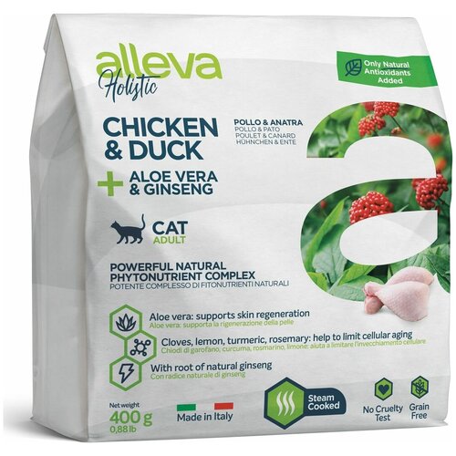 Сухой корм беззерновой ALLEVA HOLISTIC CAT ADULT CHICKEN&DUCK для взрослых кошек, с курицей и уткой, 400 г фотография