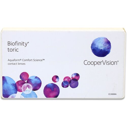 Контактные линзы CooperVision Biofinity Toric., 3 шт., R 8,7, D -2, CYL: -0,75, AХ: 60, бесцветный, 1 уп. фотография