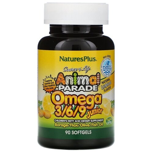 NaturesPlus Animal Parade Omega 3/6/9 капс., 160 г, 90 шт., лимон фотография